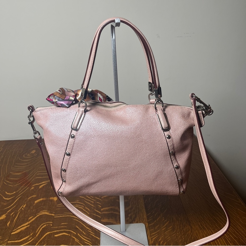 Coach Kelsey Studded Caviar in Metallic Leather Tuberose Pink Shoulder Bag - Picture 2 of 12